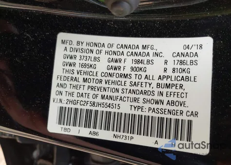 2018 Honda Civic Lx from USA, damaged, VIN 2HGFC2F58JH554515